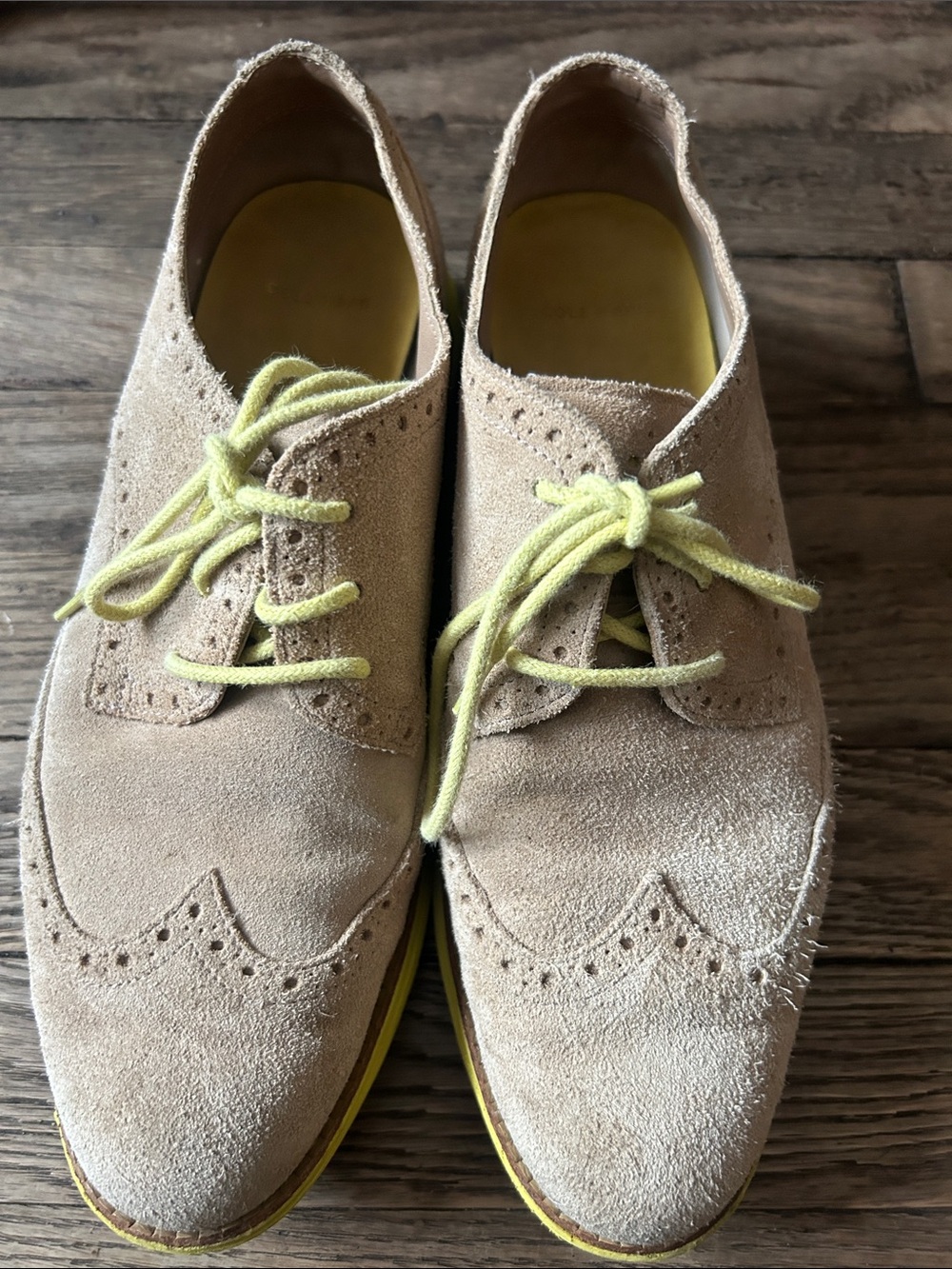 Men's Suede Cole Haan Oxfords in Beige with Yellow Laces